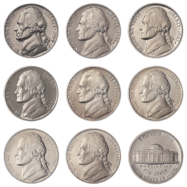 United States of America, 8 Different Jefferson Nickels in Proof_main