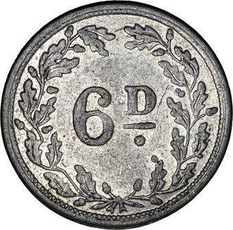 King William’s College,  Isle of Man 6d Token_rev