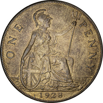 George V Penny 1928 Brilliant Unc_rev