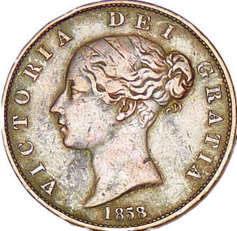 Victoria, Halfpenny, 1858, Fine_obv