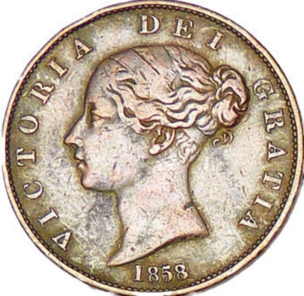 Victoria, Halfpenny, 1858, Fine_obv