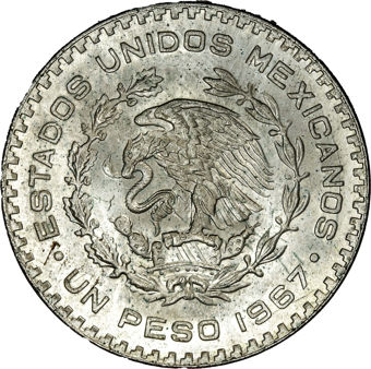 Mexico Last Silver Peso 1957-67 Uncirculated_rev
