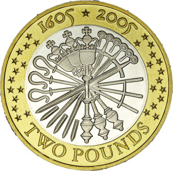 2005 £2, Gunpowder Plot Silver Proof_rev