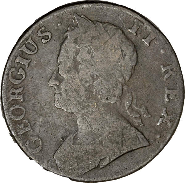 George II Old Head Halfpenny VG_obv