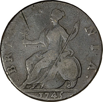 George II Old Head Halfpenny VG_rev