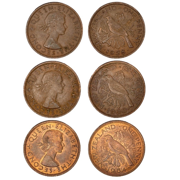 Three New Zealand Elizabeth II Pennies_main
