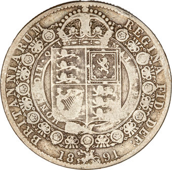 Victoria, Jubilee Head Halfcrown, 1891 VG-Fine_rev