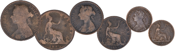 Victoria Bun Head Penny, Halfpenny & Farthing Set