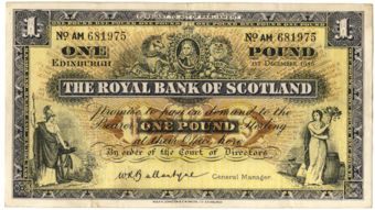 Royal Bank Scotland £1 1956-60 P324 Ballantyne VF-GVF_obv