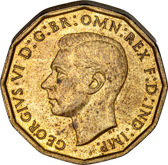 George VI, Brass Threepence, 1942, Uncirculated_obv