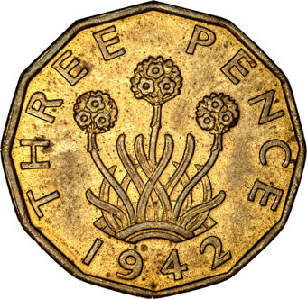 George VI, Brass Threepence, 1942, Uncirculated_rev