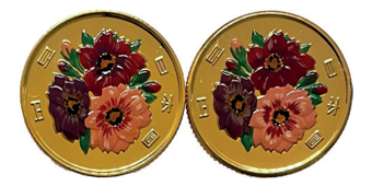 Japan 100 Yen Flowers Cuff Links