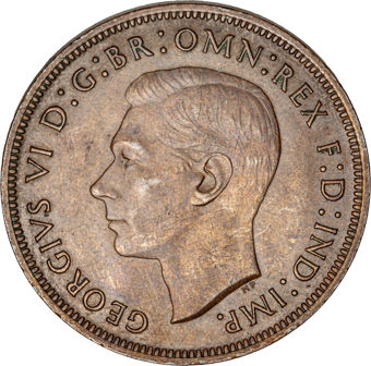 George VI, Penny 1945 Mint darkened Unc_obv