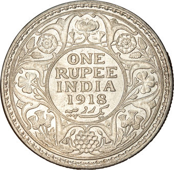 India, George V, Silver Rupee 1912-1920 Uncirculated_rev