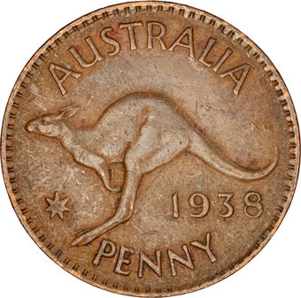 Australia, George VI Set of 5 Kangaroo Pennies_1938_rev