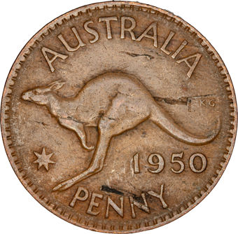 Australia, George VI Set of 5 Kangaroo Pennies_1950_rev