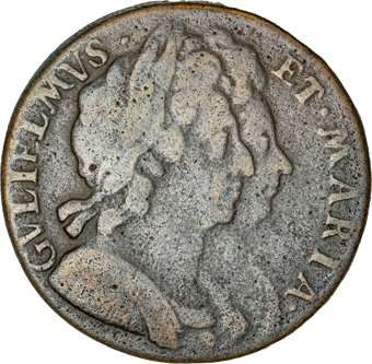 William & Mary Halfpenny 1694 Fine_obv