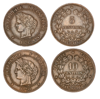 France 3rd Republic 5 and 10 centime pair Very Fine_main