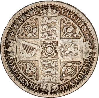 Victoria, Godless Florin 1849 Fine_rev