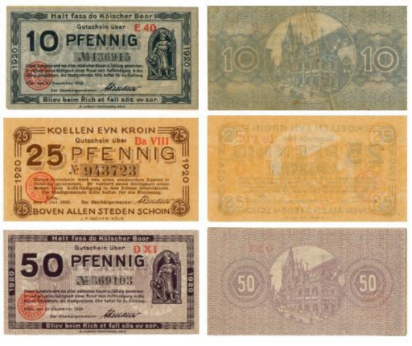 Germany Koln Adenauer Notgeld x 3 Fine-Unc_main