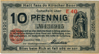 Germany Koln Adenauer Notgeld x 3 Fine-Unc_10pf_obv