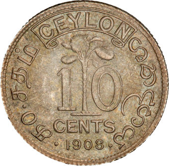 Ceylon, Edward VII, 10 cents 1908, Uncirculated_rev