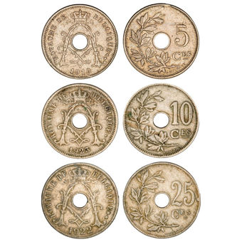 Belgium, King Albert, Set of 3 Coins, Very Fine_main