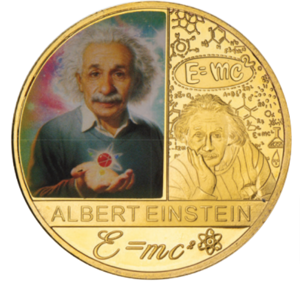 Albert Einstein holding orbiting objects_obv