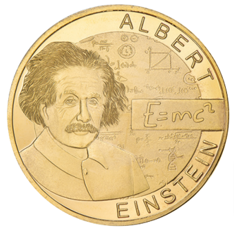 Albert Einstein holding orbiting objects_rev