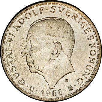 Sweden 5 Kroner 1966 100th Anniversary KM839_obv