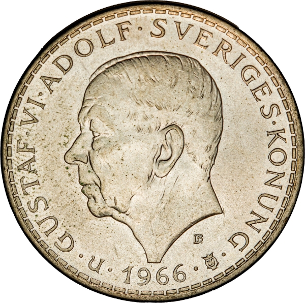 Sweden 5 Kroner 1966 100th Anniversary KM839_obv