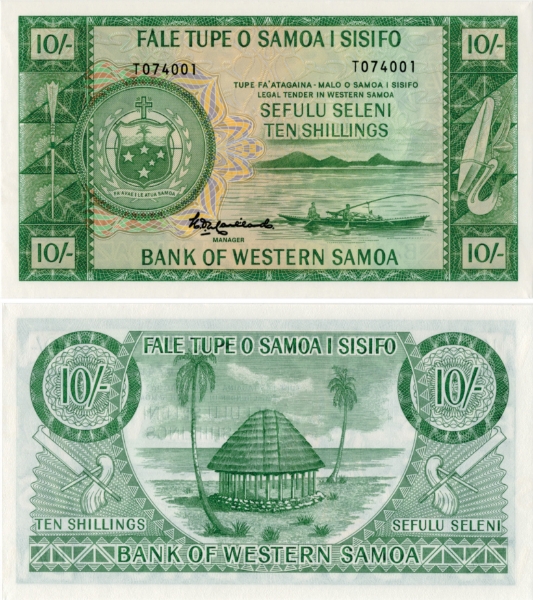 Samoa (Western) 10/- Official Reprint Unc