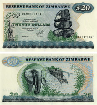 Zimbabwe 20 Dollars 1994 Harare P4d Unc