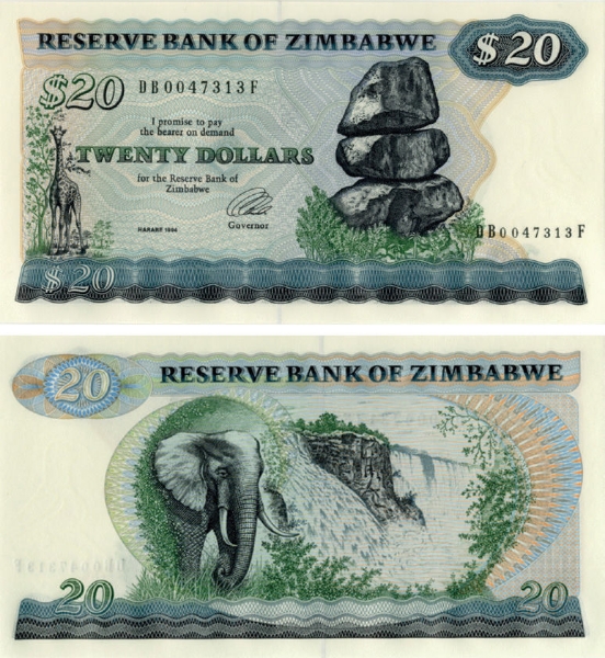 Zimbabwe 20 Dollars 1994 Harare P4d Unc