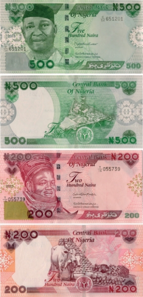 Nigeria 200 & 500 naira Pair Unc