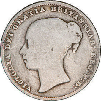 Victoria, Shilling YH, 1866, VG_obv