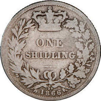 Victoria, Shilling YH, 1866, VG_rev