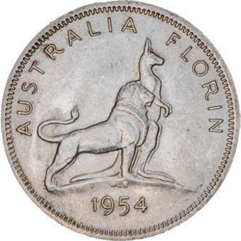 Australia, Elizabeth II, Florin, 1954 Royal Visit. BU_rev