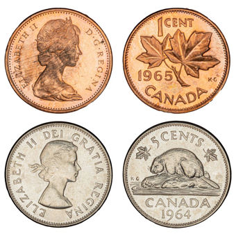 Canada 1964 1c & 5c Prooflike Pair_main