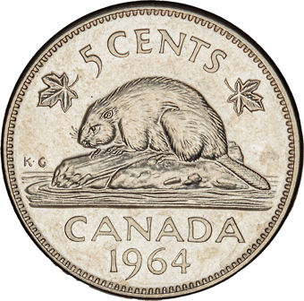 Canada 1964 1c & 5c Prooflike Pair_5c_rev