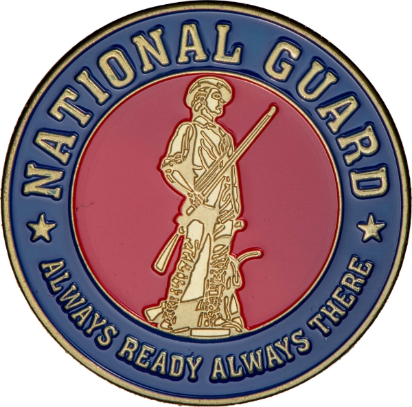 National Guard, red, black and gold with the famous Minute Man_obv