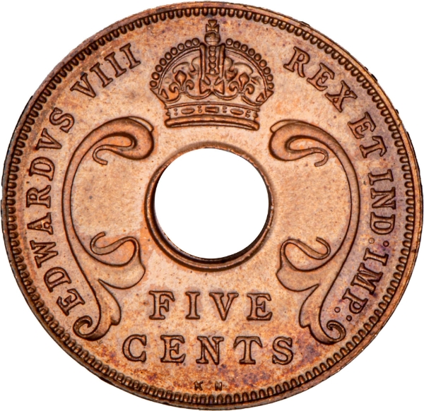 Edward VIII, East Africa, 5 cents 1936 KN, Brilliant Uncirculated_obv