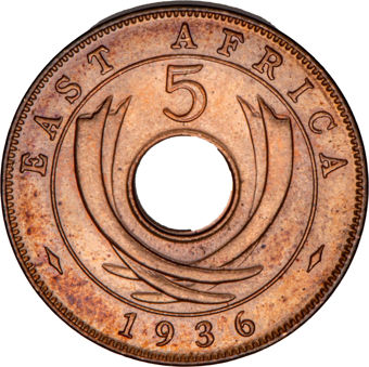 Edward VIII, East Africa, 5 cents 1936 KN, Brilliant Uncirculated_rev