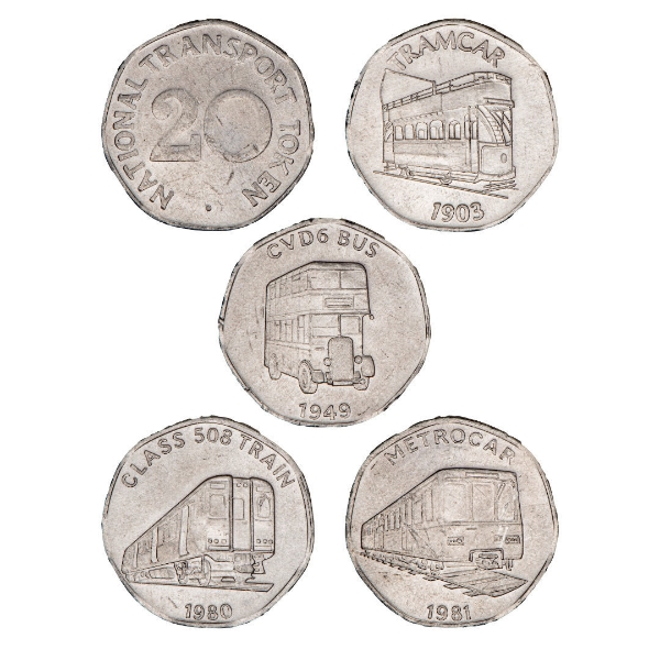 Set of Four National Transport Tokens with Vehicles_main