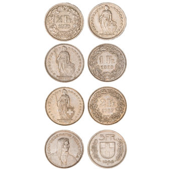 Switzerland, Base Metal 4-coin Set. Extremely Fine