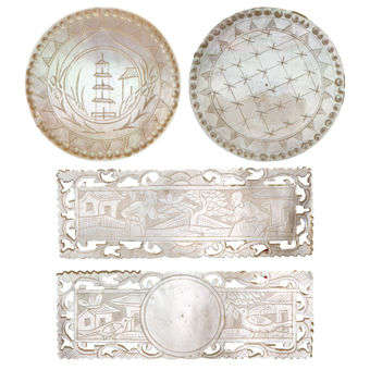 Hand Engraved Oriental Mother of Pearl Gambling Pieces