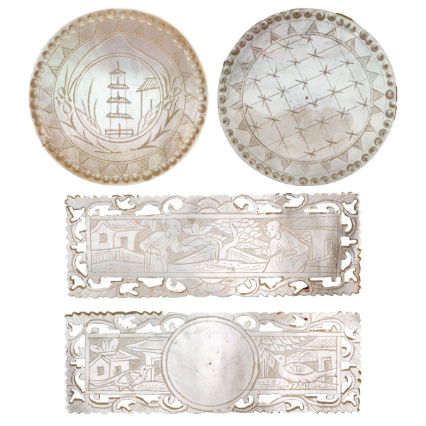 Hand Engraved Oriental Mother of Pearl Gambling Pieces