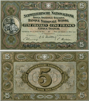 Switzerland 5 Franken 1952 P11p/TBB305p Unc