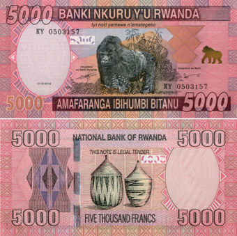 Rwanda 5000 Francs 2014 P41  Gorillas Unc