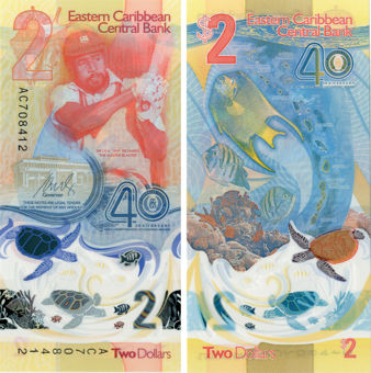 East Caribbean 2 Dollars 2023 40th Anniversary Polymer Unc